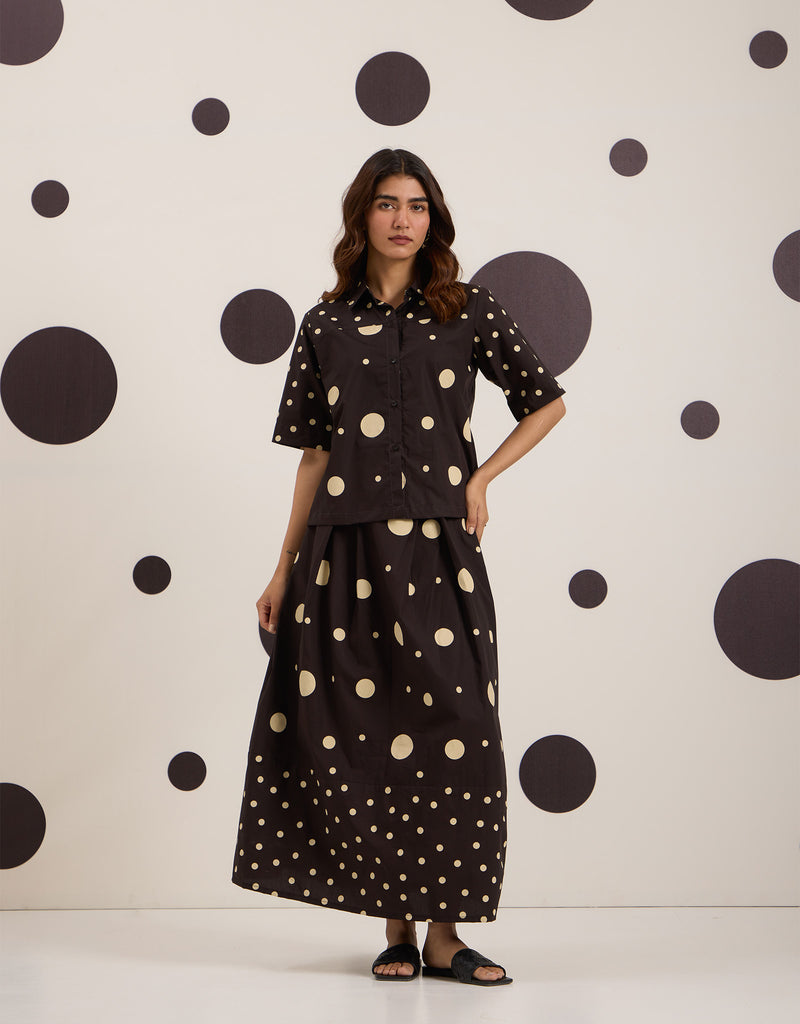 Brown Beige Polka Shirt & Skirt