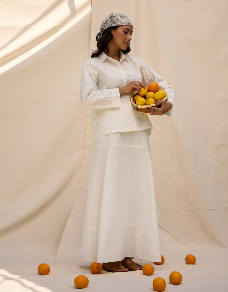 White Panelled Skirt With Box Pleat Shirt