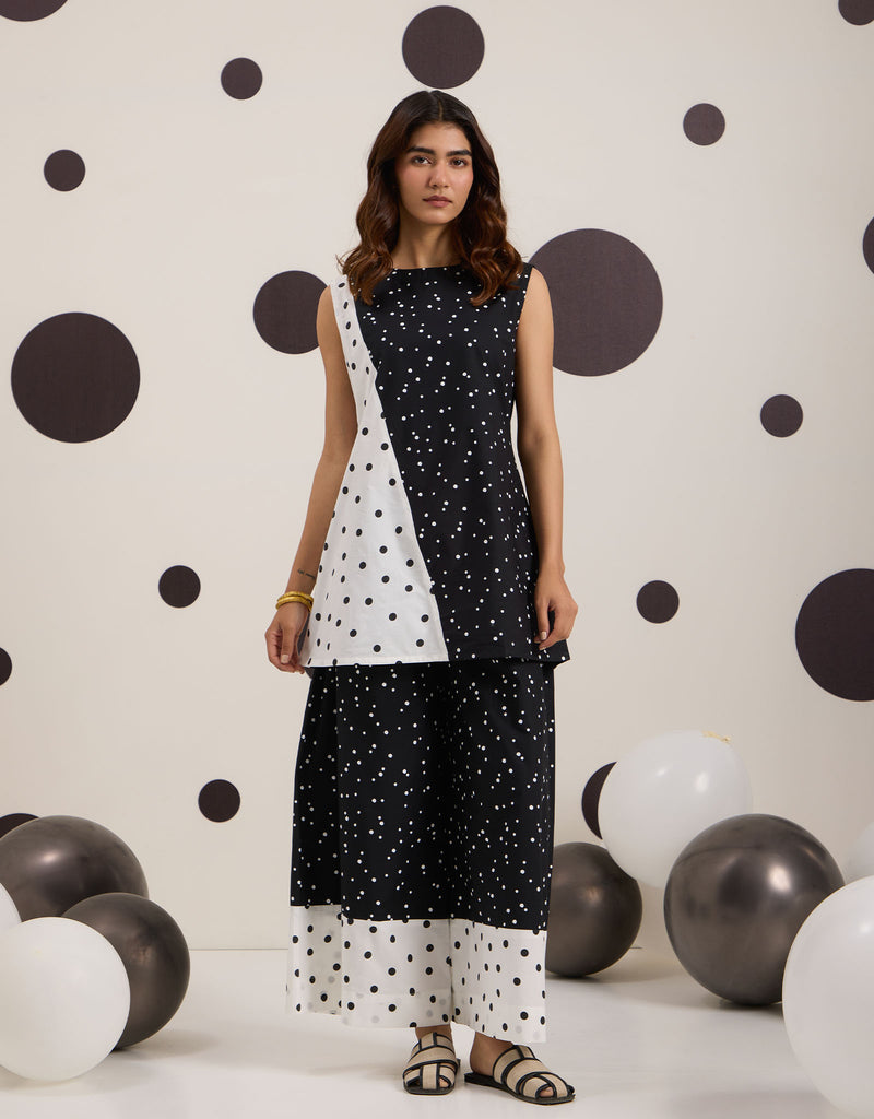 White & Black Polka Top With Pants