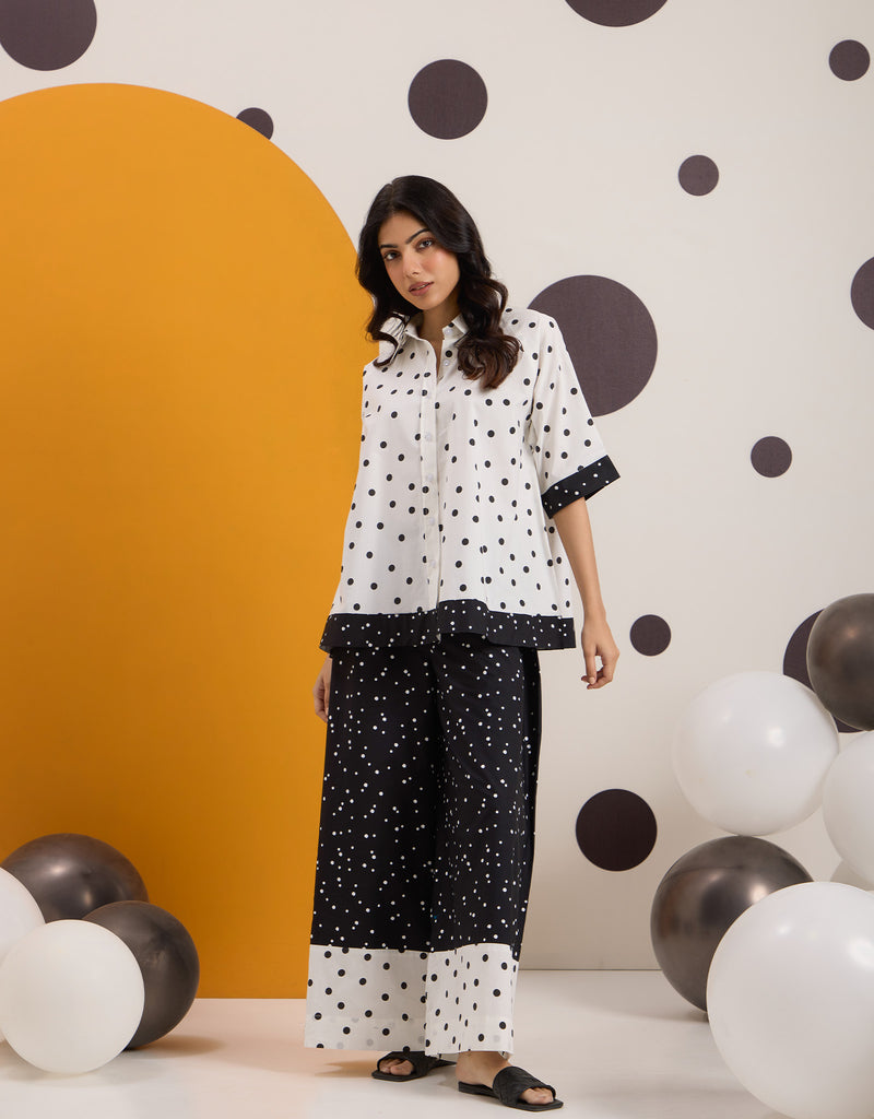 White Polka Top With Black & White Pants