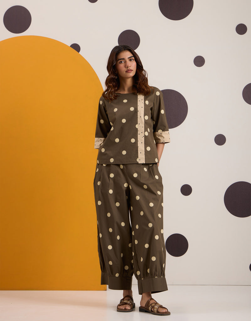 Olive Beige Polka Co-ord Set