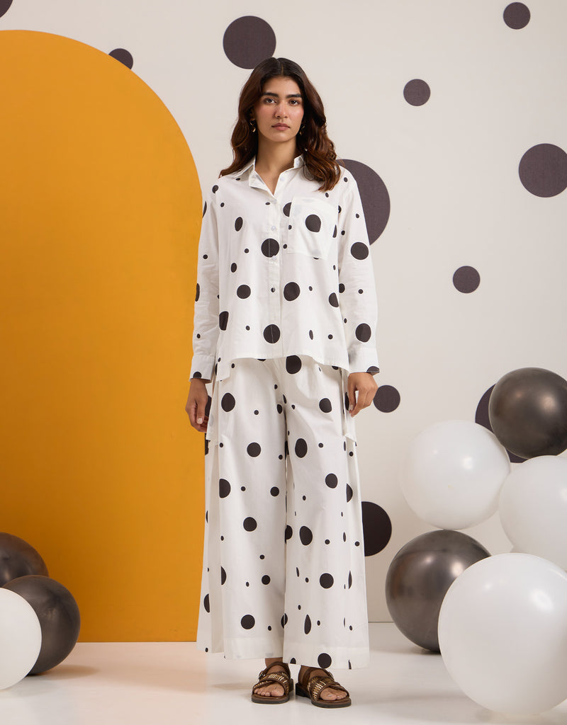 White Brown Polka Shirt & Pants