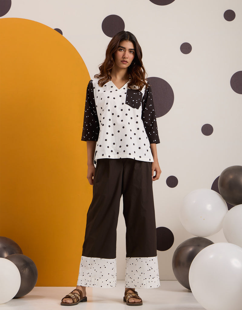 White Brown Polka Top & Pants