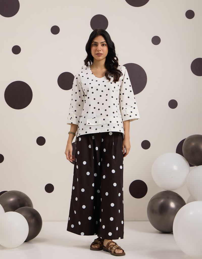 White Brown Polka Top & Pants