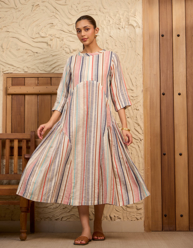 Multi-hued Side Gathered Dress