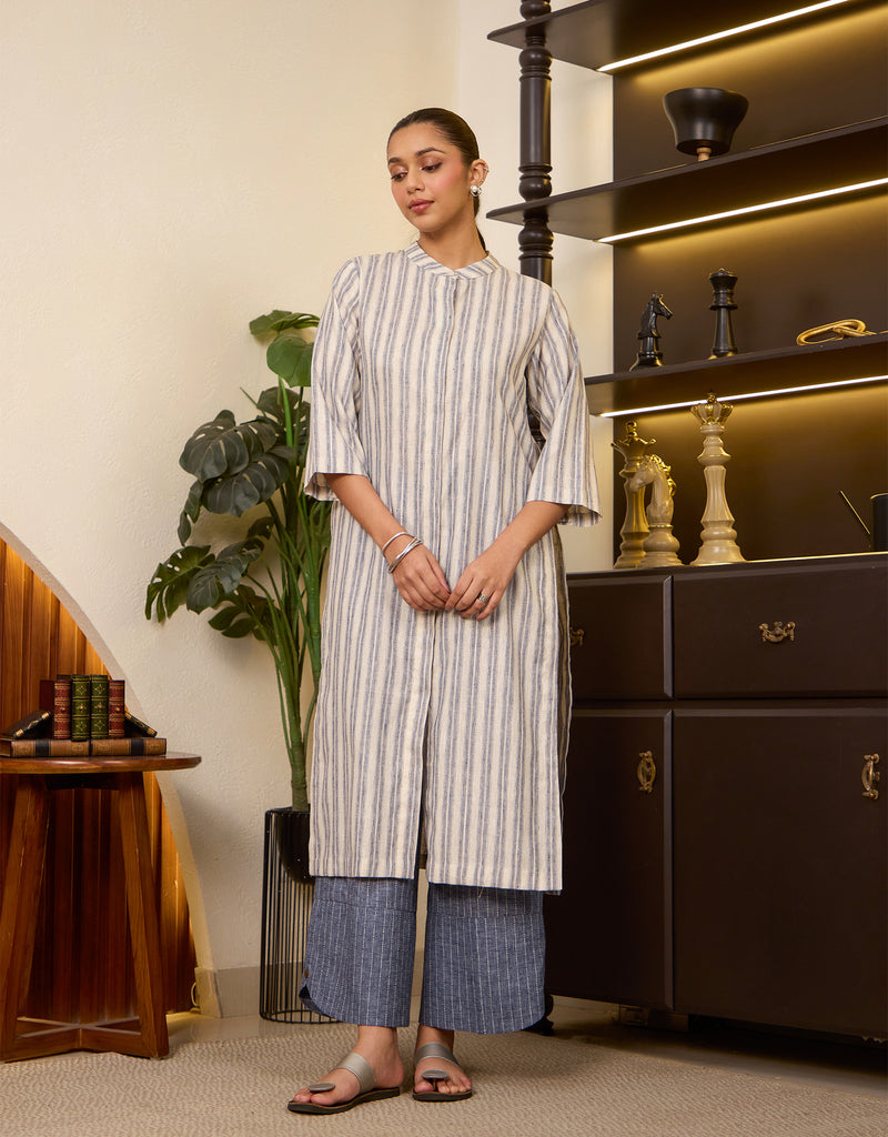 Blue Stripe Box Pleat Tunic & Blue Pants