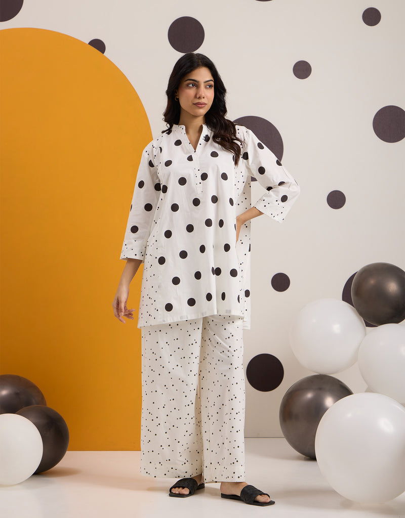 White Brown Polka Tunic & Pants