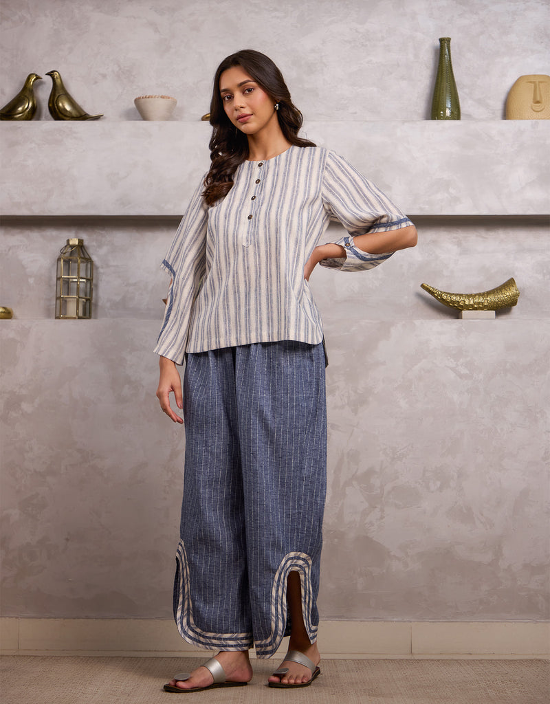 Blue Stripe Half Moon Top And Blue Pants