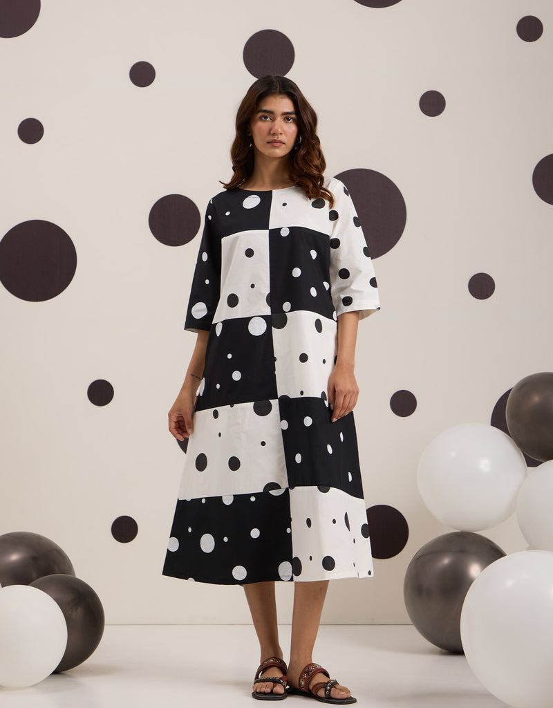 Black & White Checkered Polka Dress