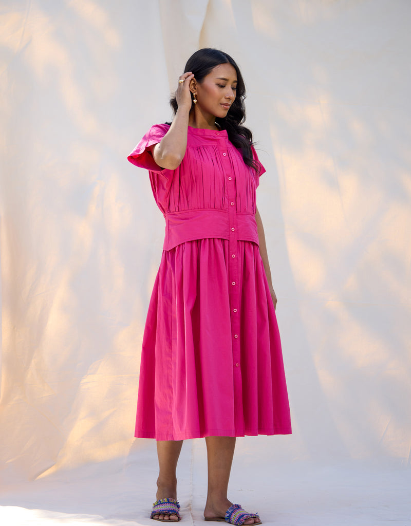 Fuchsia Pleated Dress