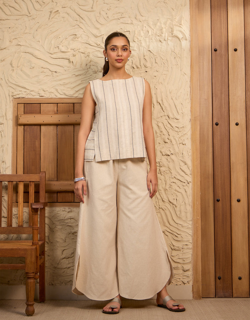 Natural Linen Textured Top And Pants