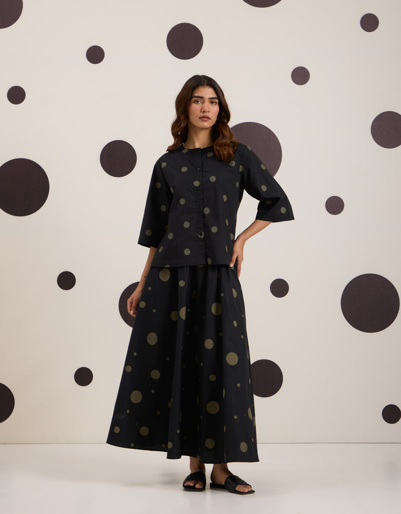 Black Olive Polka Top & Skirt Set