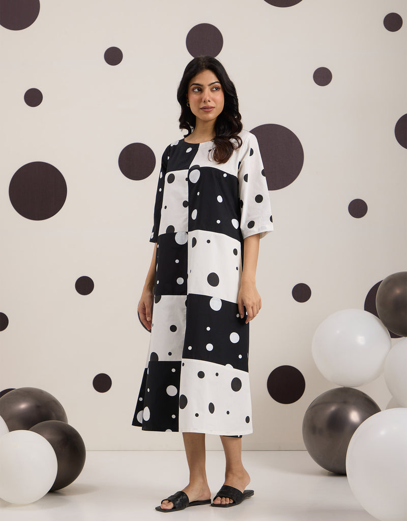 Black & White Checkered Polka Dress