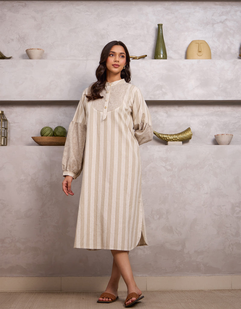 Ecru Stripe Peasent Dress