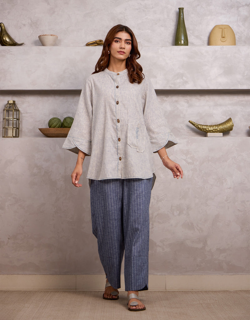 Blue Pinstripe Shirt And Blue Pants