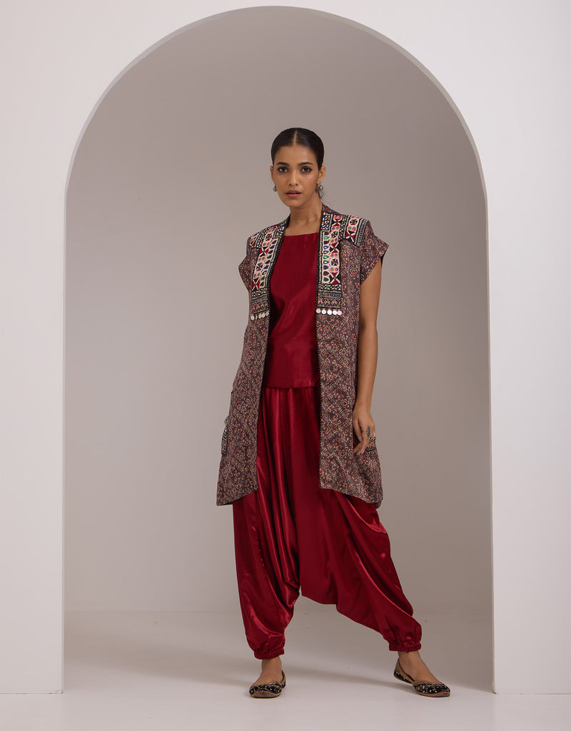 Ajrakh Long Jacket And Dhoti Set