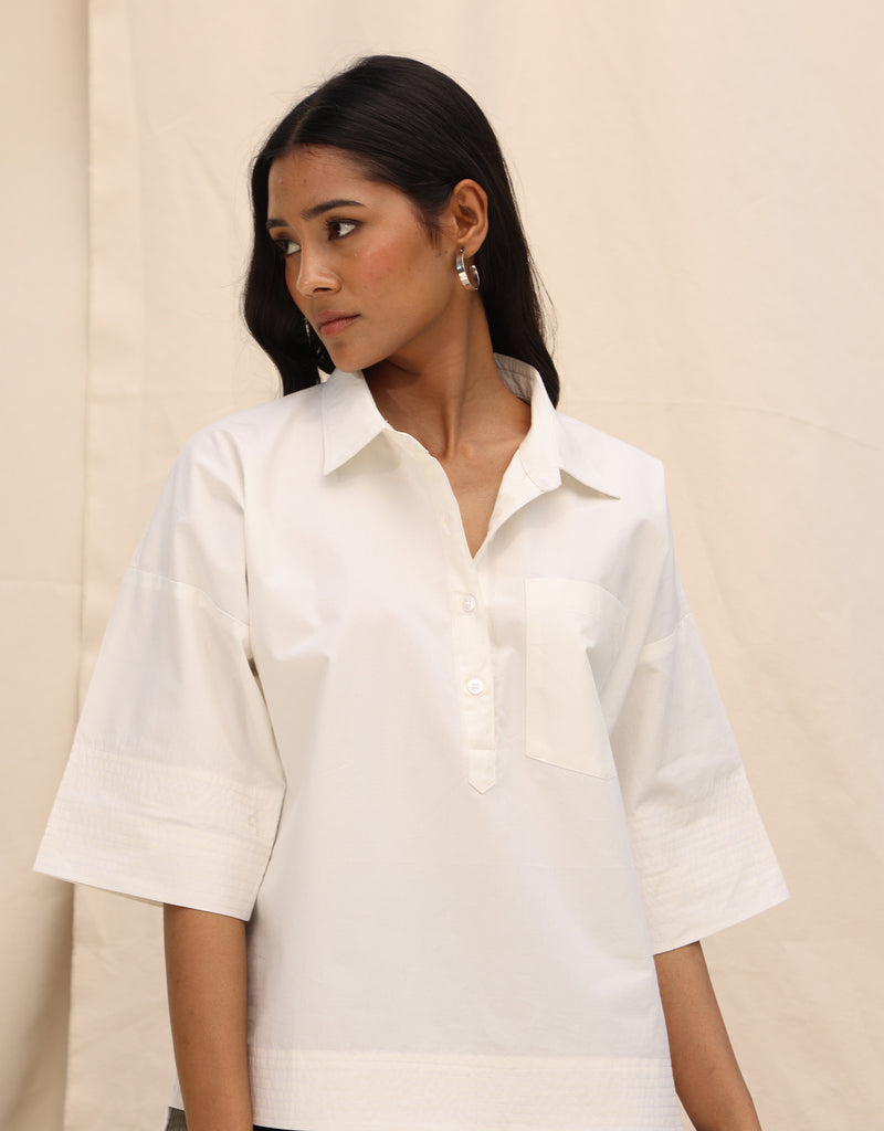 White Hi-Low Boxy Top