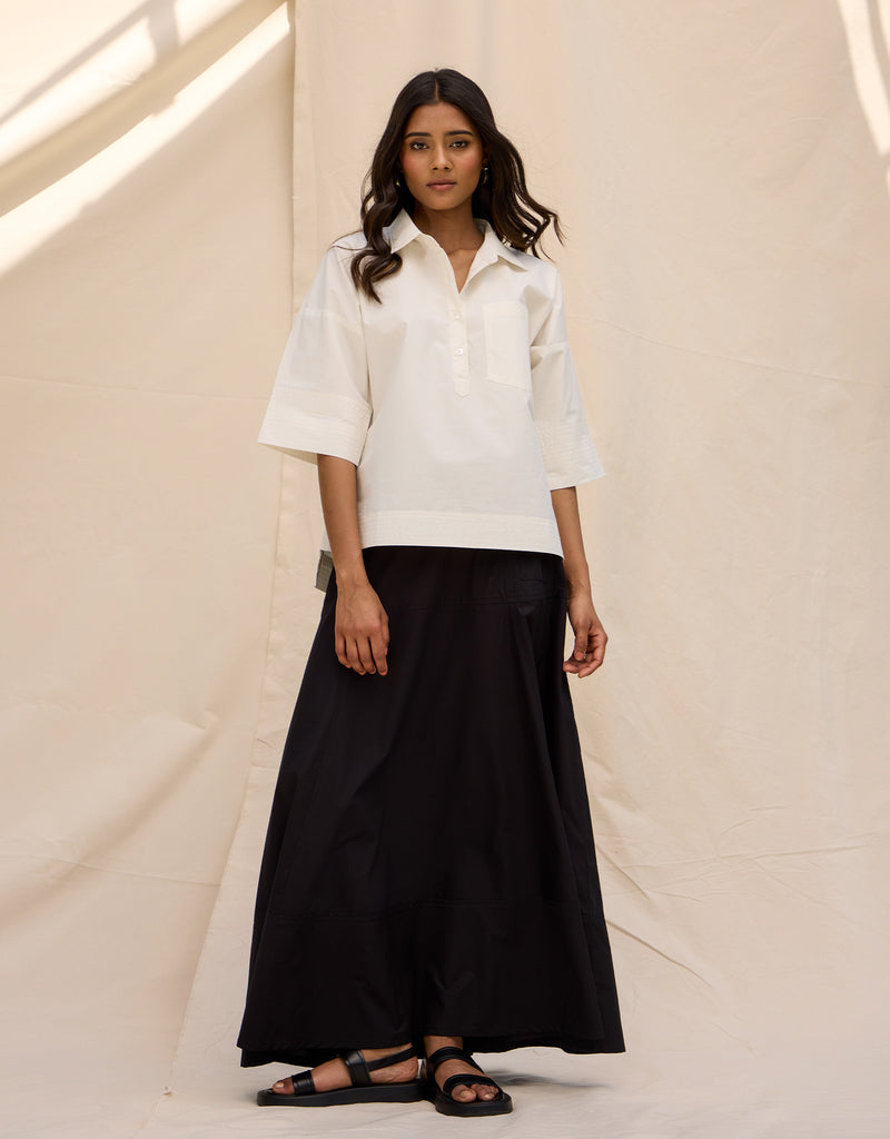 Black Panelled Skirt With Boxy Top