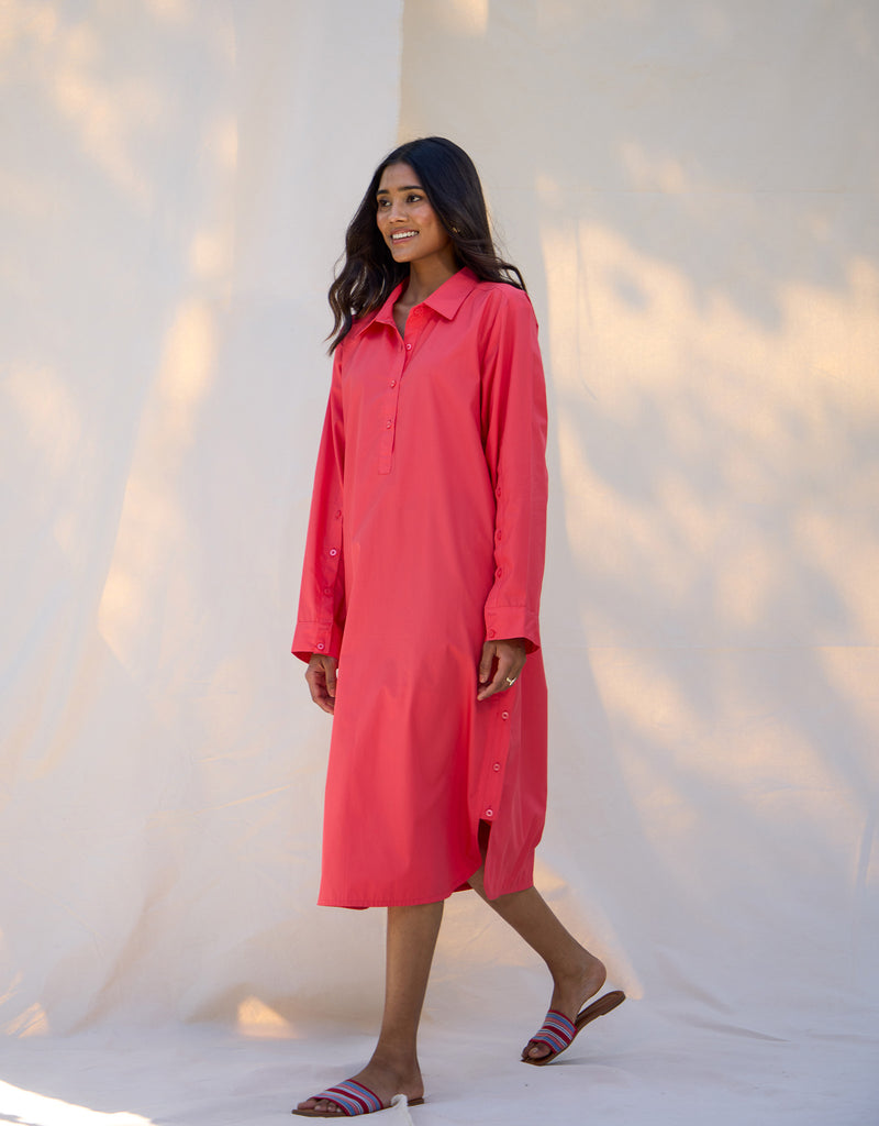 Coral Shirt Dress