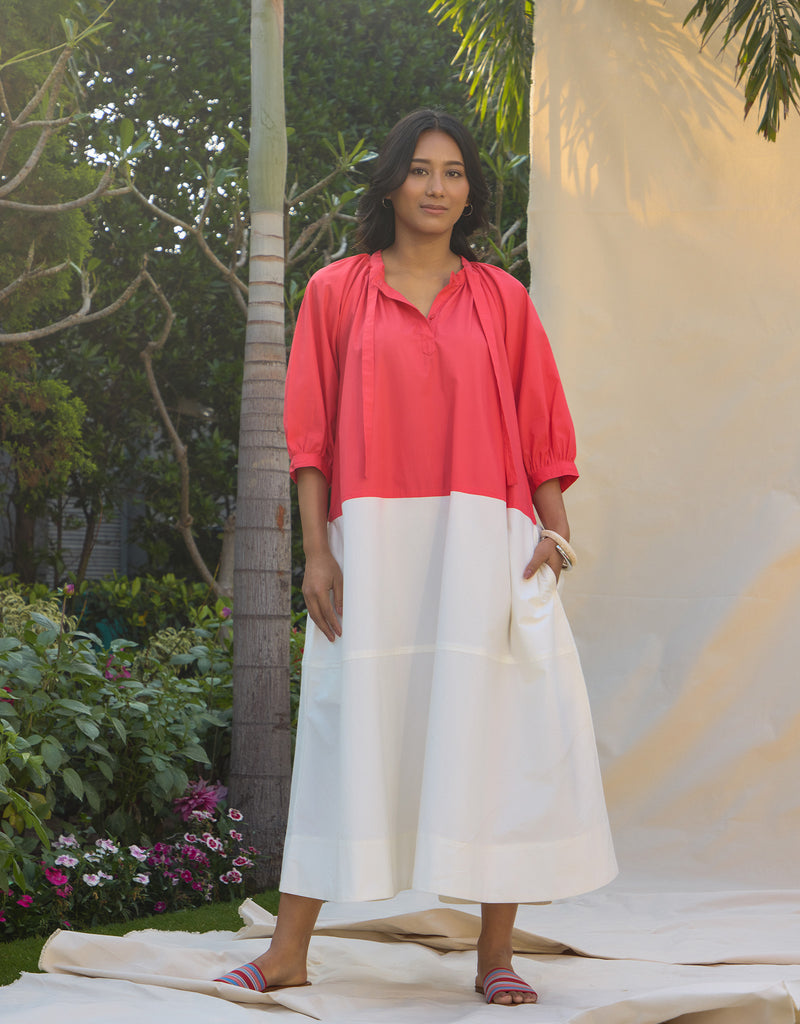 Coral Colour Blocked Dress