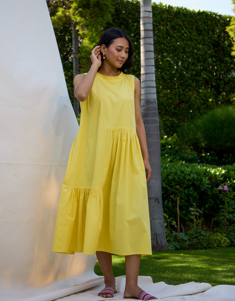 Sunflower Yellow Asymmetrically Gathered Dress