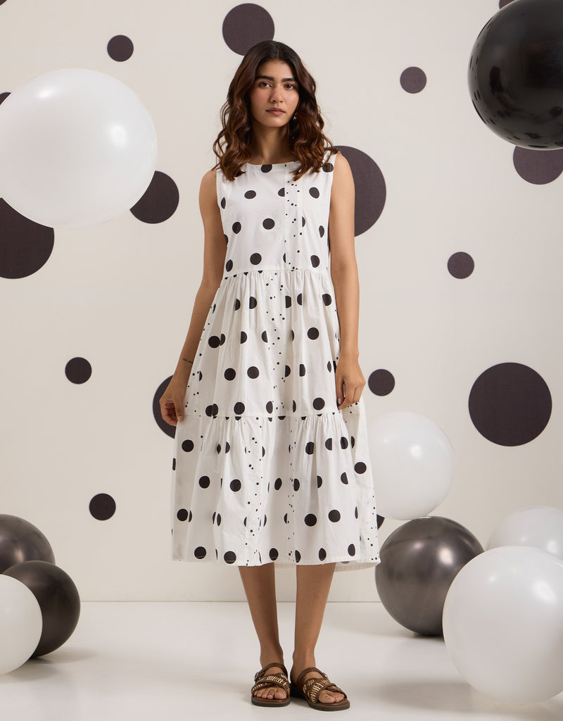 White Tiered Polka Dress