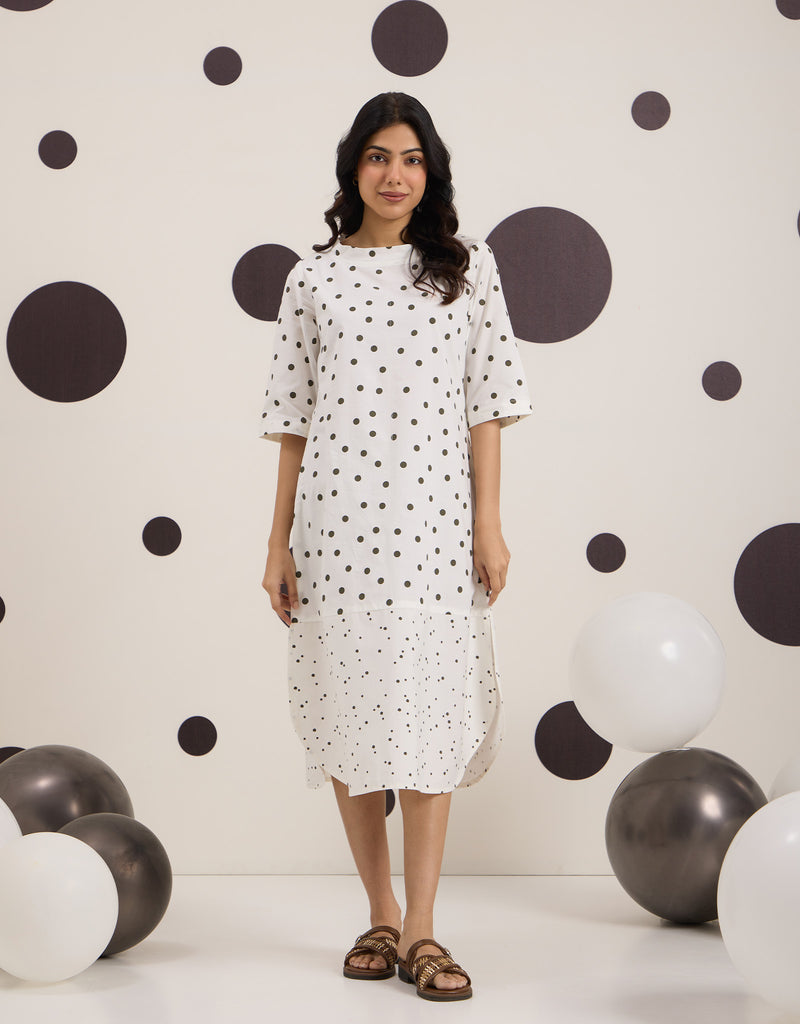 White Olive Polka Dress